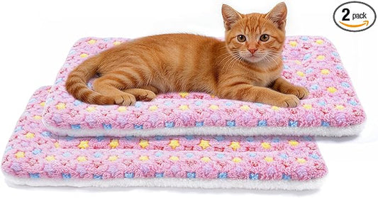Mora Pets Cat Bed Dog Crate Pad Ultra Soft Pet Bed with Cute Star Print Washable Reversible for Small Dogs 14 x 17.5 inch 2 Pack Pink