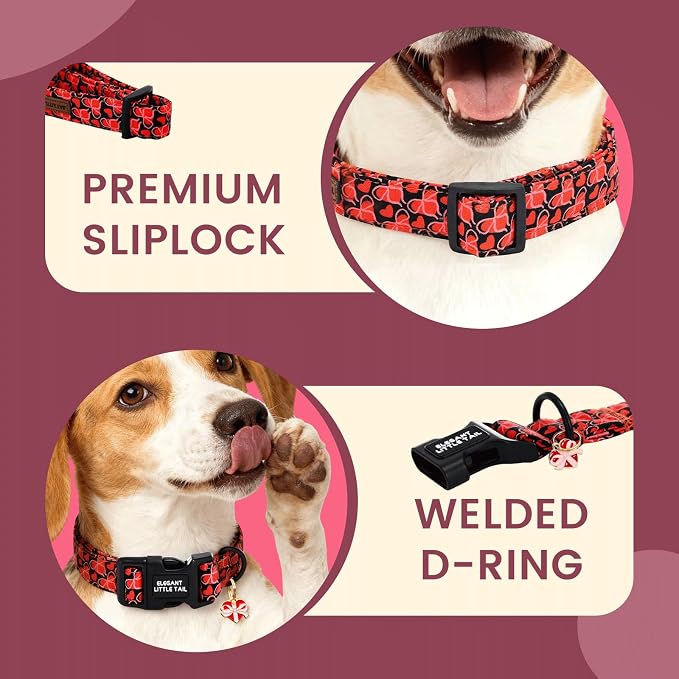 Elegant little tail Valentine's Dog Collar - Red Heart Dog Collars Cotton Puppy Adjustable Pet Collars with Sturdy Quick Release Buckle for X-Small Dogs
