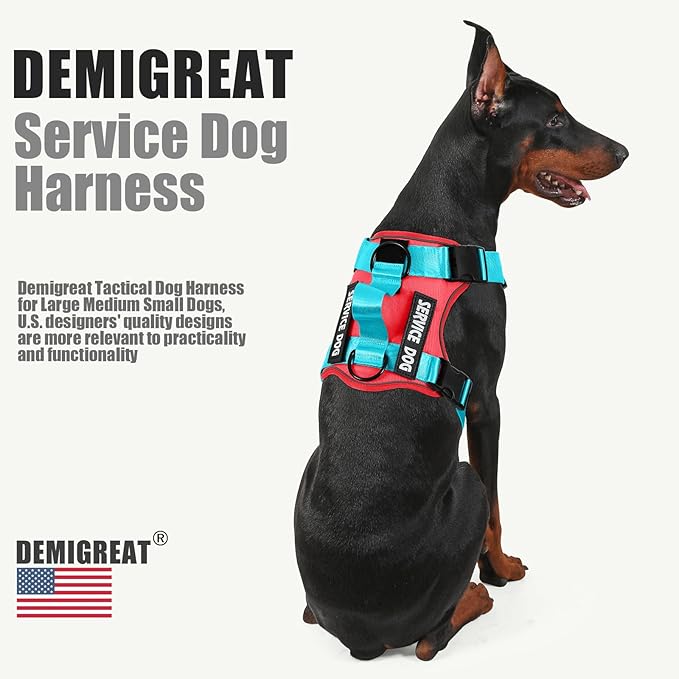 Service Dog Harness, Reflective Dog Vest Harness with 5 PCS Patches, Adjustable Soft Oxford Pet Harness, Inner Layer Mesh, Easy to Control for Small Medium Large Dogs