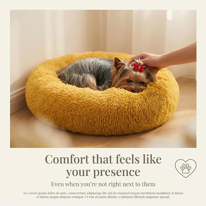 Calming Donut Dogs Beds for Small Dogs Washable,19inch Fluffy Round Puppy Bed for Puppies,Cats & Toy Breeds with Raised Rim,Fits up to 15 lbs Pets,Orange