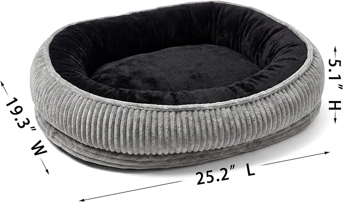 Calming Dog Bed for Medium Dogs 26"x19" - Orthopedic Washable Pet Bed with Anti-Slip Bottom, Indoor Soft Cat Bed with Removable Cover (Black)