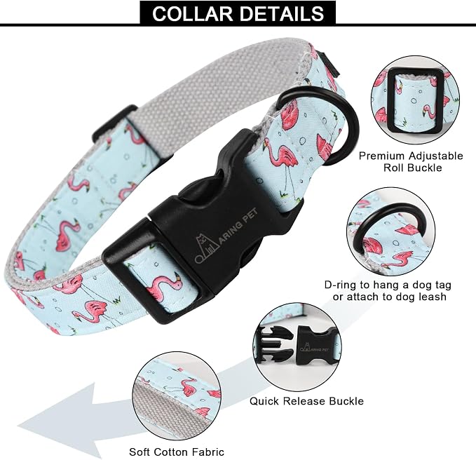 ARING PET Summer Dog Collar, Cute Flamingo Adjustable Lightweight Cotton Pet Collars for Small Medium Large Boy and Girl Dogs, X-Small