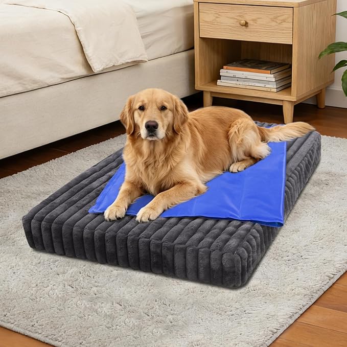 Dog Cooling Mat, 45x31.5 inches Pressure-Activated Gel Pad for Large Medium Dogs Non-Toxic Cool Mat for Bed, Crate, Summer Travel, No Water or Freezing Needed Blue