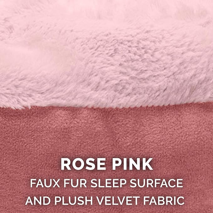 Furhaven 27" Round Calming Donut Dog Bed for Medium/Small Dogs, Washable, For Dogs Up to 45 lbs - Plush Velvet Waves Hooded Donut Bed - Rose Pink, Medium