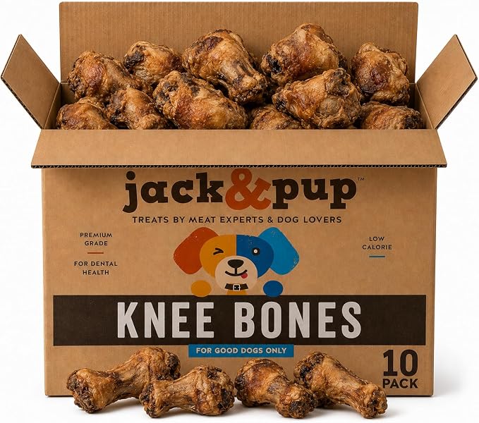 Jack&Pup Beef Bones (10 Pack), Knee Cap for Dogs, Long Lasting Natural Dog Bones, Beef Bone Knee Caps for Large Dogs