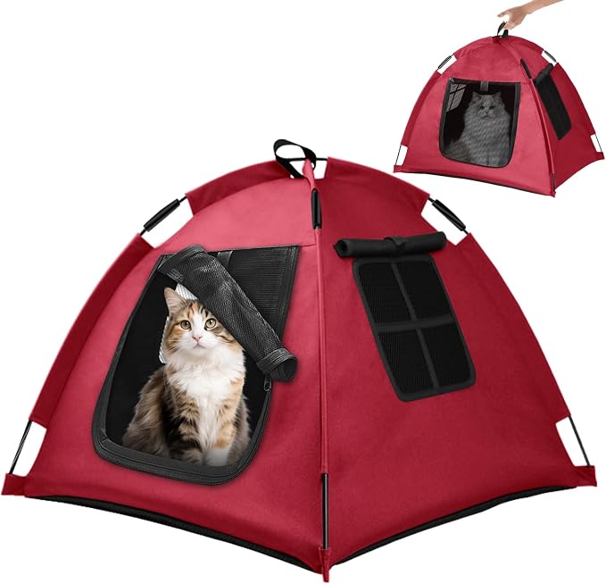 Portable Pet Tent, Full-Enclosure Zippered Mesh, Indoor & Outdoor | Easy-flex poles, tool-free. Tear-resistant. Anti-tip. 5+ colors. For cats, small dogs. 60x60x45cm, 390g