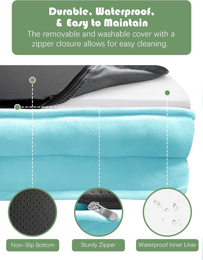 Spotted Play Orthopedic Dog Bed with Sides - Sofa Beds for Large Dogs, Supportive Foam Pet Couch Bed with Washable Removable Cover, Waterproof Lining and Non-Slip Bottom, Ice Blue - L-Plus