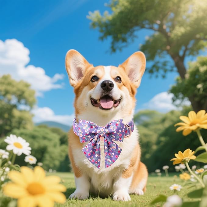 Unique style paws Cartoon Dog Collar with Bowtie Spring Summer Collar with Mutiflower for Small Medium Large Boys Girls Dogs