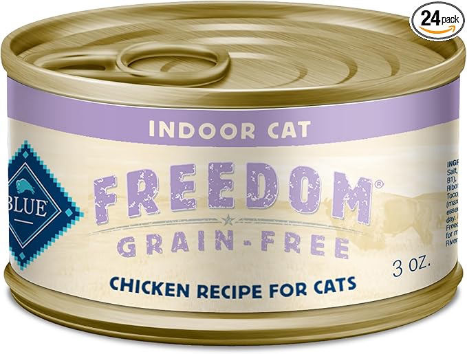 Blue Buffalo Freedom Grain-Free Adult Wet Cat Food, Complete & Balanced Nutrition for Indoor Cats, Made with Natural Ingredients, Chicken Recipe, 3-oz. Cans (24 Count)