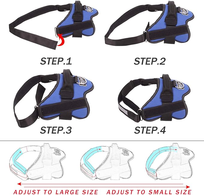 Dog Harness, No-Pull Reflective Dog Vest, Breathable Adjustable Pet Harness with Handle for Outdoor Walking - No More Pulling, Tugging or Choking (Blue, L)