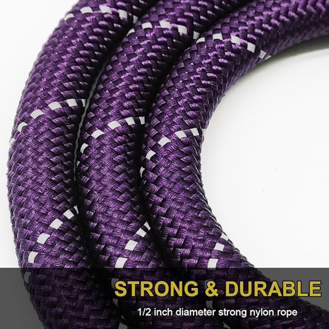 BTINESFUL 6FT Chewproof Dog Leash, Strong Nylon Rope with Anti-Chewing Chain and Padded Handle for Medium Large Dogs Outdoor Training Walking Hiking (Purple)
