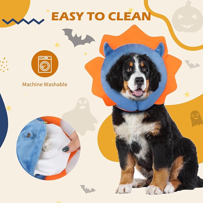 IEUUMLER Inflatable Recovery Dog Collar, Protective Donut Cone, Adjustable Soft Collar for Dog and Cat After Surgery Prevent from Biting & Scratching EU002 - Blue Demon L