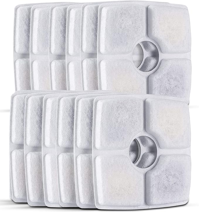 Cat Water Fountain Filters, 16 Pack Replacement Filter Fit for Top Square 84oz/2.5L Cat Pet Fountain, 3 Filtration System.Not compatible with 95oz/2.8L Pet Fountain