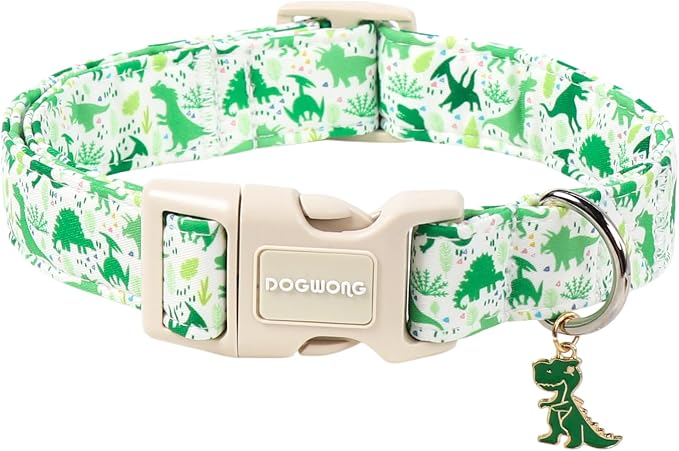 DOGWONG Dinosaur Dog Collar, Dog Collars for Male Dogs,Soft Cotton Boy Dogs Collars for Small Medium Dogs, Neck 11-16 inches