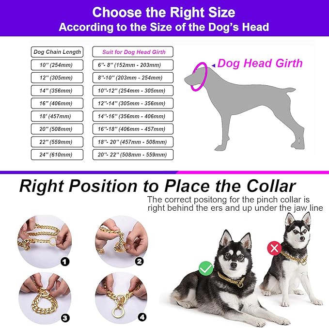 txprodogchains 18K Gold Chain Dog Collar 10MM Cuban Link Chain Stainless Steel Metal Links Walking Training Collar for Small Medium Large Dogs 10in to 24in, Rose Gold