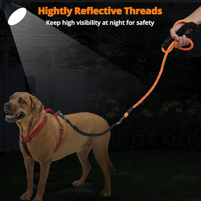 Long Dog Leash 30 FT: Heavy Duty Rope Leashes for Dogs Training with Swivel Lockable Hook Reflective Threads Bungee and Padded Handle - Dog Lead for Large Small Medium Dogs Outside Walking Hiking
