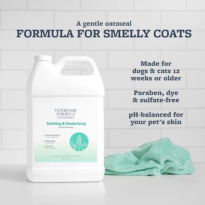 Veterinary Formula Smart Coat Complex Soothing and Deodorizing Oatmeal Shampoo for Dogs, 128 Fl oz – Baking Soda Eliminates Odors, Aloe Vera & Oatmeal Cleanse and Hydrate Skin – Long-Lasting Fragrance
