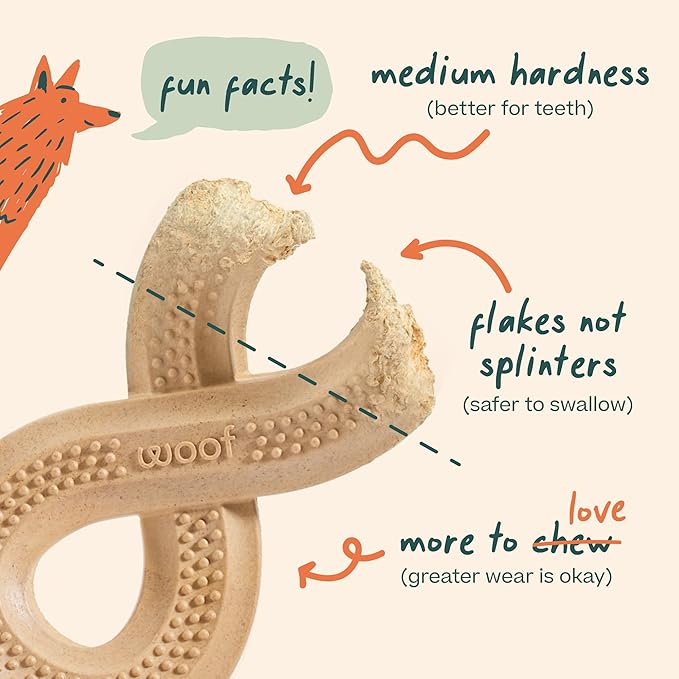 WOOF HonestChew Dog Toy Duo - Durable Dog Chews - Made with Plant-Based Ingredients - Splinter-Resistant - Safer Than Dog Bones - with HonestChew Antler and Infinity - Gift for Dogs - Small