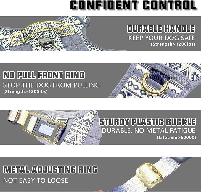 AUROTH Tactical Dog Harness for Large Dogs No Pull Adjustable Pet Harness Reflective K24 Working Training Easy Control Pet Vest Military Service Dog Harnesses