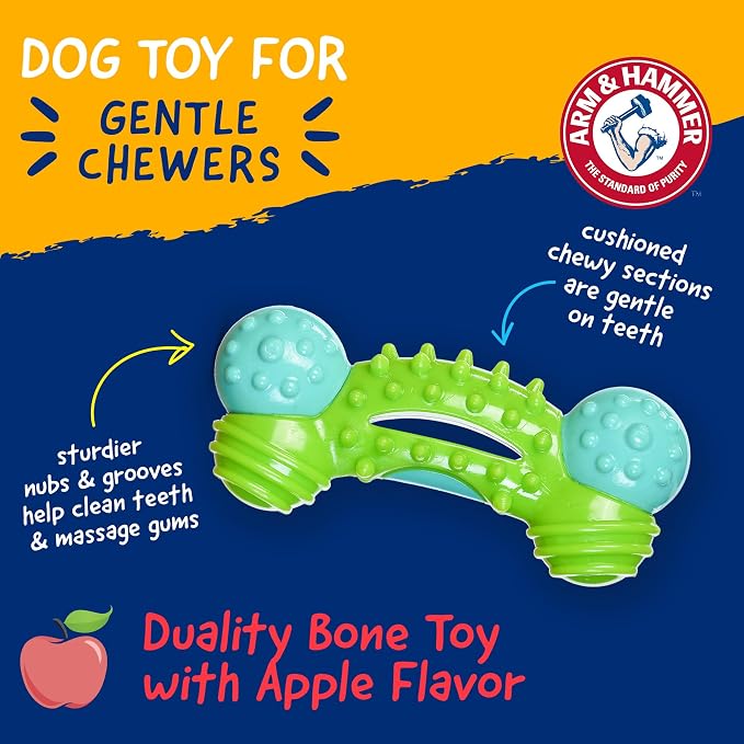Arm & Hammer for Pets Nubbies Duality Bone Dog Dental Chew Toy Green Apple Flavor Baking Soda Infused Nubby Grooves Plaque Tartar Reduction No Stuffing 24 Pack