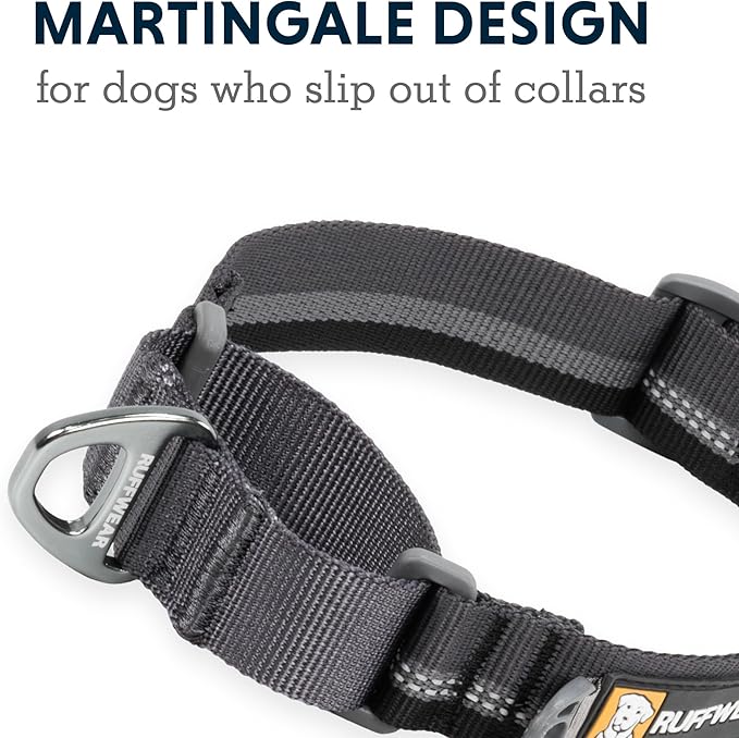 Ruffwear, Web Reaction Dog Collar, Escape-Proof Security Buckle, Adjustable Anti-Slip Martingale Collar with Durable Nylon Tubelok Webbing & Silent ID Attachment, Basalt Gray, 11"-14"