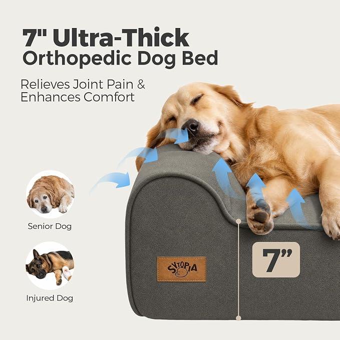 Sytopia XL 35D Memory Foam Dog Bed for Large Dogs – 7" Thick Orthopedic Pet Couch for Seniors and Big Breeds up to 120 Pounds, with Water-Resistant Liner & Washable Cover, Dark Grey