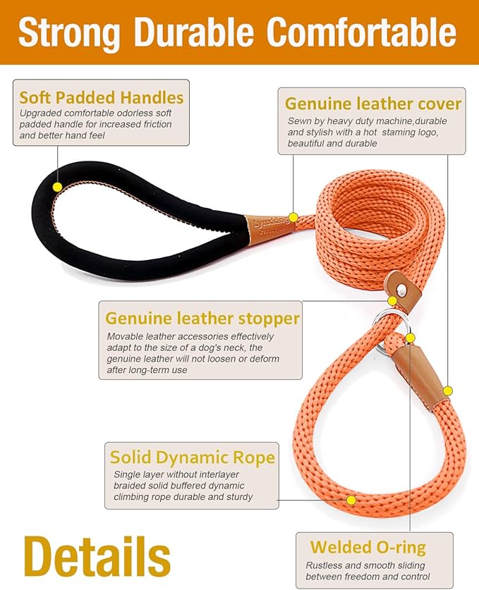 lynxking Dog Leash Slip Lead 5 6 8 FT Dog Training Leash Strong Heavy Duty Braided No Pull Training Lead for Small Medium Large Dogs