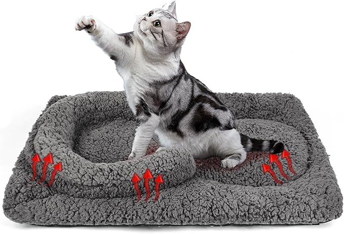 TailTastic Self Warming Cat Bed Mat with U-Shaped Pillow -24"x18" Soft Thickened Thermal Cat Bed, Machine Washable Heat Retention Pad for Indoor Cats