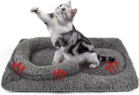 TailTastic Self Warming Cat Bed Mat with U-Shaped Pillow -24"x18" Soft Thickened Thermal Cat Bed, Machine Washable Heat Retention Pad for Indoor Cats