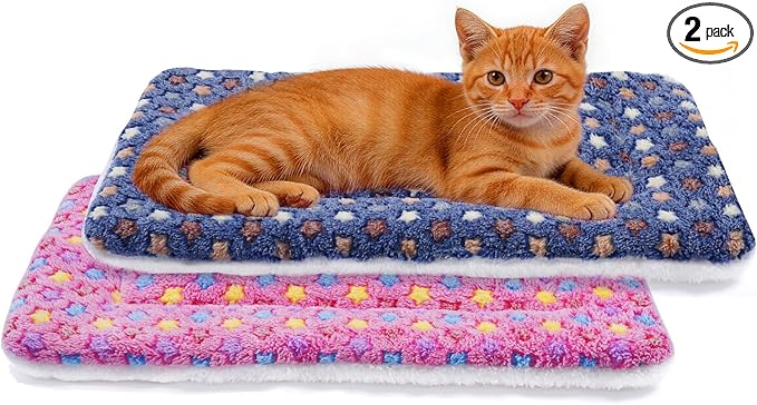 Mora Pets Cat Bed Dog Crate Pad Ultra Soft Pet Bed with Cute Star Print Washable Reversible for Small Dogs 14 x 17.5 inch 2 Pack Pink and Dark Blue