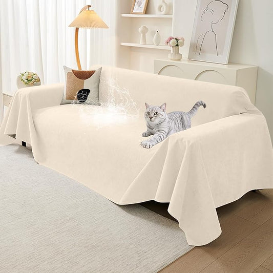 Warmstar Couch Protector from Cat Claws, Waterproof Couch Cover Anti Slip,Couch Cover 3 Cushion Sofa Washable,Anti-Scratch Pet Sofa Cover Heavy Duty,91"X150", Beige