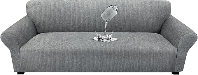 Waterproof Couch Cover, Stretch Non-Slip Oversized Sofa Slipcover with Elastic Bottom Stay-in-Place - Leakproof Furniture Protector for Kids & Pets - Washable (Oversized Sofa, Light Gray)