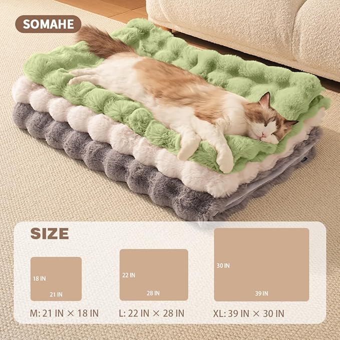 SOMAHE Pet Blanket, Reversible Sherpa & Bubble Fleece Pet Throw, Ultra-Soft Plush for Cats & Small Dogs, Machine Washable, Anti-Static, Warm & Cozy,28"×22" Inch Green