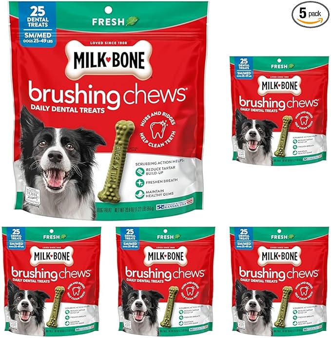 Milk-Bone Brushing Chews Original Chicken Flavor Daily Dental Dog Treats, Small/Medium, 19.6 Oz. Bag (Pack of 5)