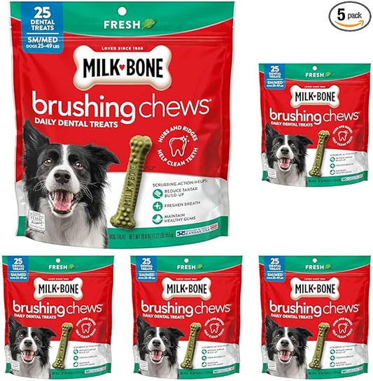Milk-Bone Brushing Chews Original Chicken Flavor Daily Dental Dog Treats, Small/Medium, 19.6 Oz. Bag (Pack of 5)