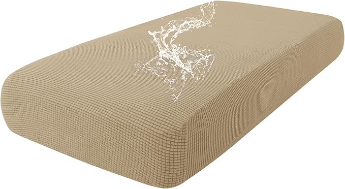 hyha Waterproof Couch Cushion Covers for Pets, Non Slip Sofa Cover for Dogs Washable, Soft Thick Stretch Jacquard Fabric, Sofa Slipcovers with Elastic Bottom (1 Piece for Medium, Sand)