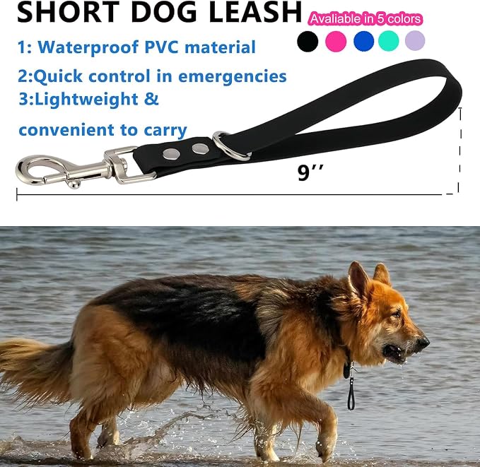 Short Dog Leash - 9 Inch Dogs Lead Green Grab Tab Heavy Duty Waterproof PVC Dog Training Traffic Leashes for Safety Control Behavior Correction Hiking Backup & All Breeds(Green, 9")