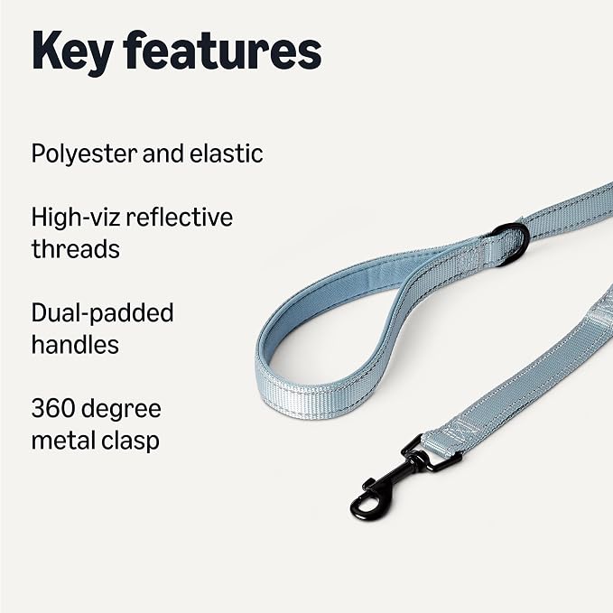 Amazon Basics Reflective Dog Leash with Dual-Padded Handles and D Ring, 6ft