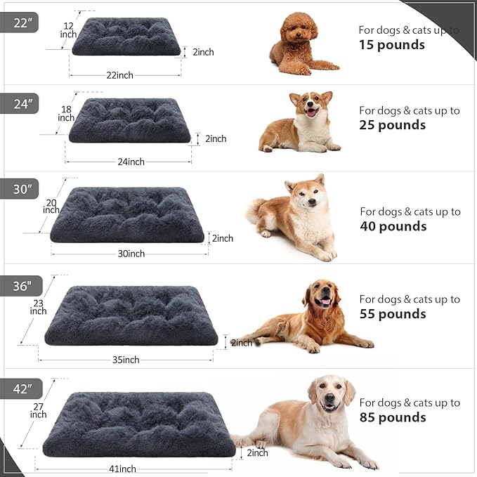 Vonabem Large Dog Bed Crate Pad 36 inch, Washable Crate Bed for Large Medium Dogs, Plush Soft Pet Mats for Sleeping 35 * 22 inch Dark Grey