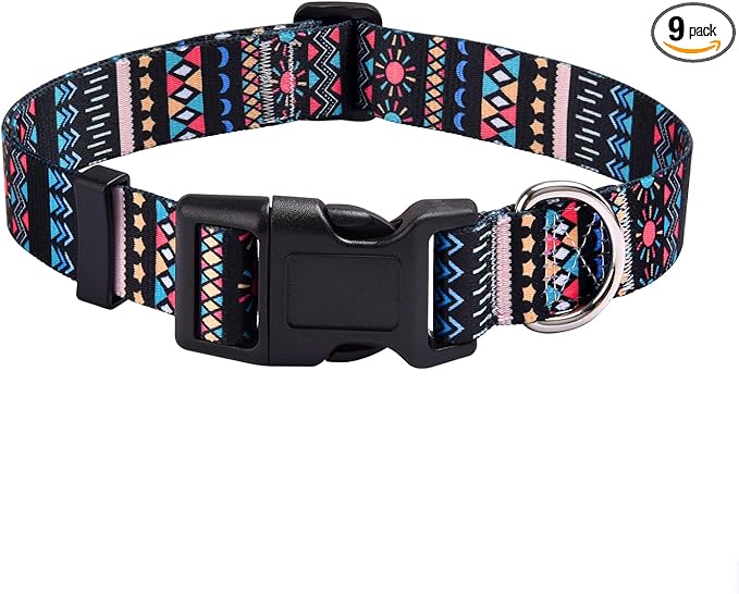 Mihqy Dog Collar with Bohemia Floral Tribal Geometric Patterns - Soft Ethnic Style Collar Adjustable for Small Medium Large Dogs(Black Bohemia,M)