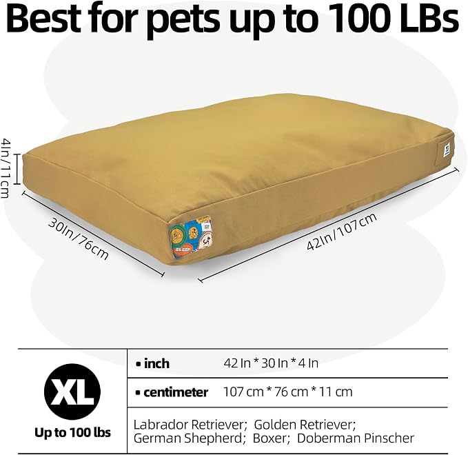 Sytopia Durable Dog Beds for Medium Dogs with Machine Washable Cover, Great for Indoor, Outdoor, Crate, Patio Use, Yellow, XL