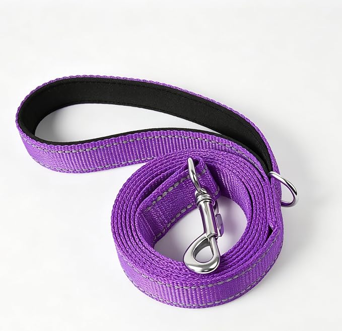 6 FT Reflective Dog Leash, Nylon Heavy Duty Leashes with Soft Padded Handle for Small Medium Large Dogs Walking, 1 Inch Wide Purple