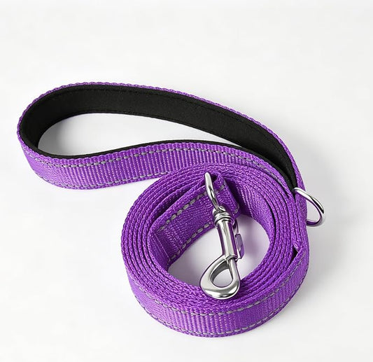 6 FT Reflective Dog Leash, Nylon Heavy Duty Leashes with Soft Padded Handle for Small Medium Large Dogs Walking, 1 Inch Wide Purple