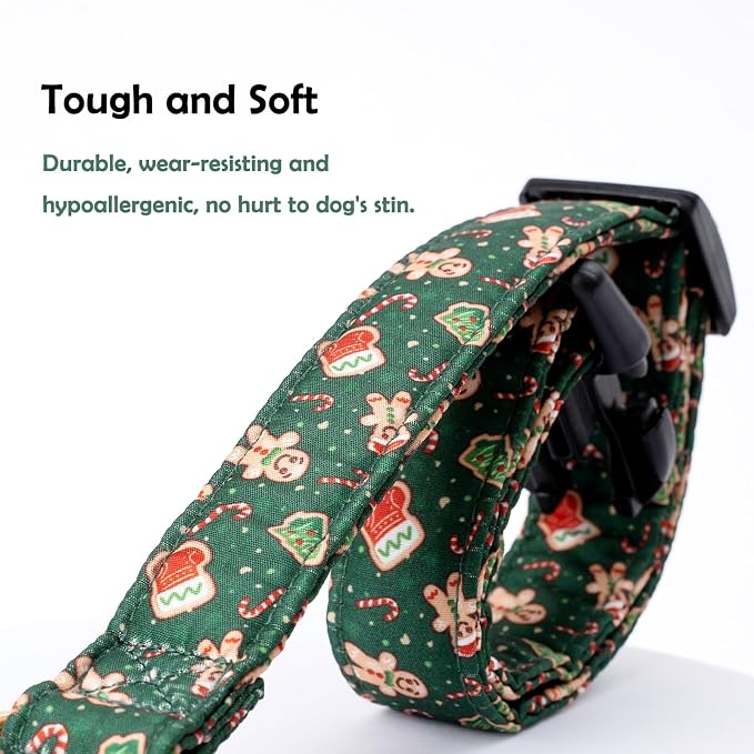 Faygarsle Green Dog Collar Christmas Design Gingerbread Man Pattern for Small Medium Large Dogs Collar Cute Stylish Girl Boy Christmas Dog Collar L