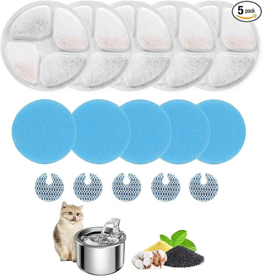 Cat Water Fountain Filter,Cat Fountain Filters Replacement for Round 2L/67oz Stainless Steel Pet Water Fountain,5 Pack Pet Fountain Filter Replacement
