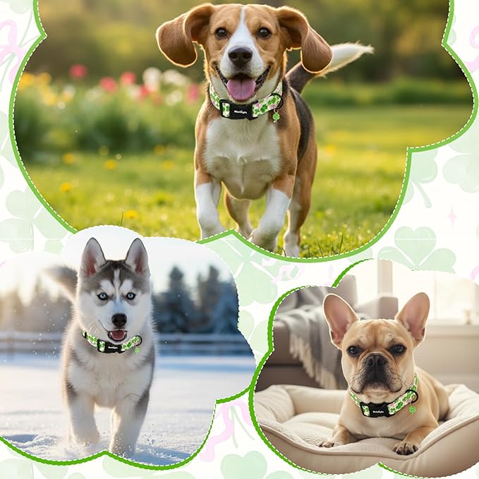 St. Patrick's Day Dog Collar, Cute Dog Collars with Green Clover, Adjustable Cotton Pet Collars for Small Medium Large Dogs, Ideal for Puppy Girl Boy Female Male Dogs Gifts-XS