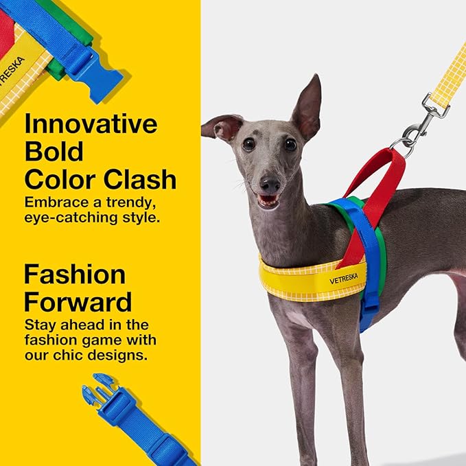 VETRESKA MoMA Dog Harness for Medium Large Dogs, Easy Walk Dog Harness and Leash Set, No Pull Dog Vest Harness for Walking and Training, Adjustable, Take Control & Anti-Twist Pet Lead Combo(Yellow, M)