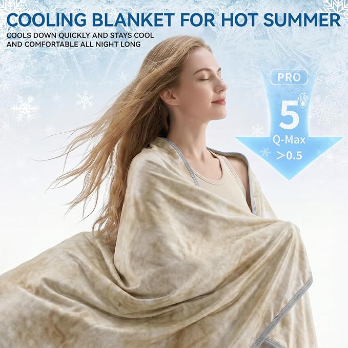 Guohaoi Cooling Throw Blanket for Hot Sleepers, Twin Size 60''×90'' Lightweight Breathable Summer Bed Blanket for Couch, Arc-Chill Q-Max >0.5 Cool Fiber, Lightweight Blanket Ivory White