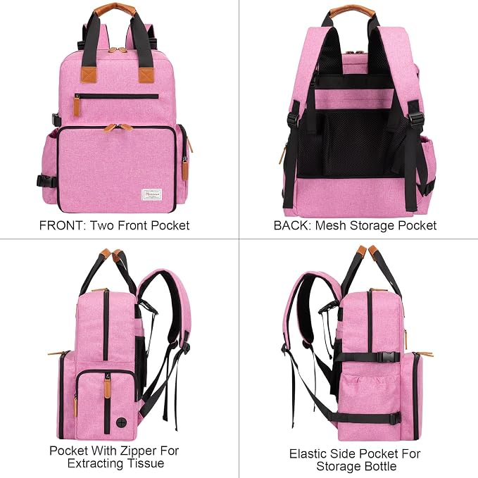 Modoker Dog Travel Bag, Airline Approved Backpack for Pet Accessories Organizer with 2 Food Storage, 2 Collapsible Bowls, Pink