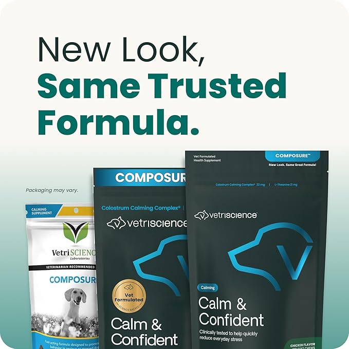 VetriScience Clinically Tested Composure Calm & Confident Chews for Dogs – Helps Manage Occasional Stress & Supports Balanced Behavior, Non-Drowsy Soft Chews with L-Theanine, Peanut Butter, 120 Count